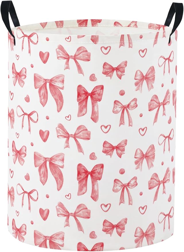 Baby Laundry Basket Baby Nursery Hamper Kids Laundry Basket Toy Storage Bin for Boys Room Decor Gift Baskets for Bedroom Bathroom(Heart Bowknot) by TIBAOLOVER