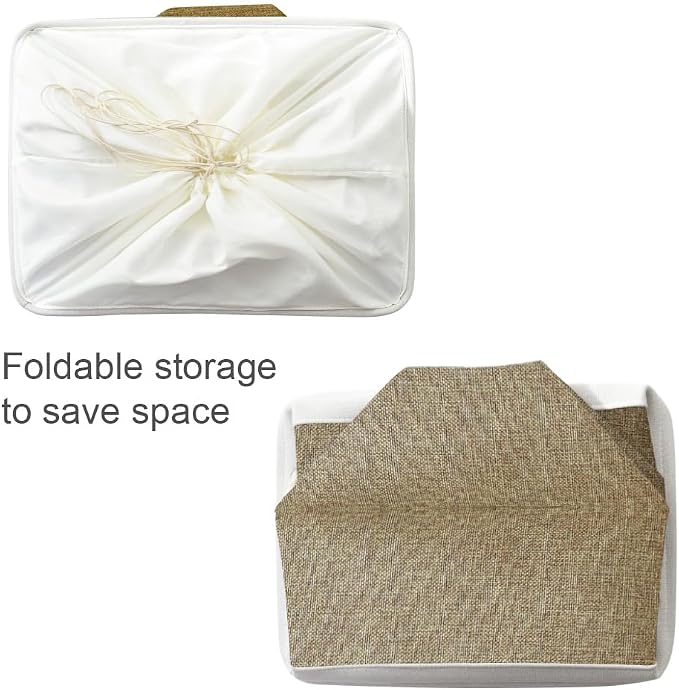 TheWarmHome Organization and Storage Basket for Organizing - X Large - 3 Pack 17.7L×13.8W×9.8H in Collapsible Storage Bin for Shelves, Fabric Basket for Gifts Organizer Toy Closet (White & Khaki) - Image 7