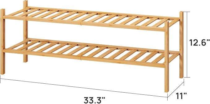 viewcare 2-Tier Long Shoe Rack for Entryway, Black Bamboo Wood Shoe Rack for Closet & Hallway, Long 33IN | Beautiful | Functional | Sturdy | Durable - Image 3
