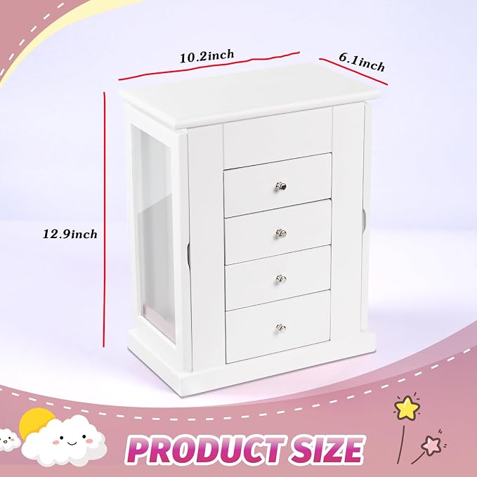 Emfogo Jewelry Box for Girls, Musical Jewelry Box with Spinning Dancer Gifts for Little Girls Christmas New Year Birthday Children's Day, 5 Layer Large Wooden Kids Music Jewelry Organizer Box(White) - Image 8