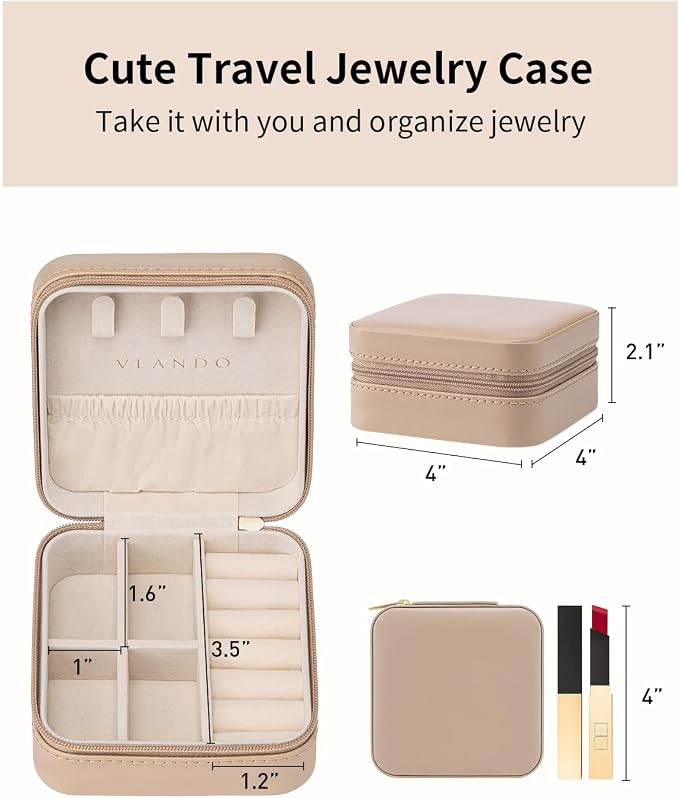 VLANDO Travel Jewelry Case - Valentines Day Gifts - Small Jewelry Travel Organizer Box Travel Essentials Gift for Teen Girl Women - Toffee - Image 2