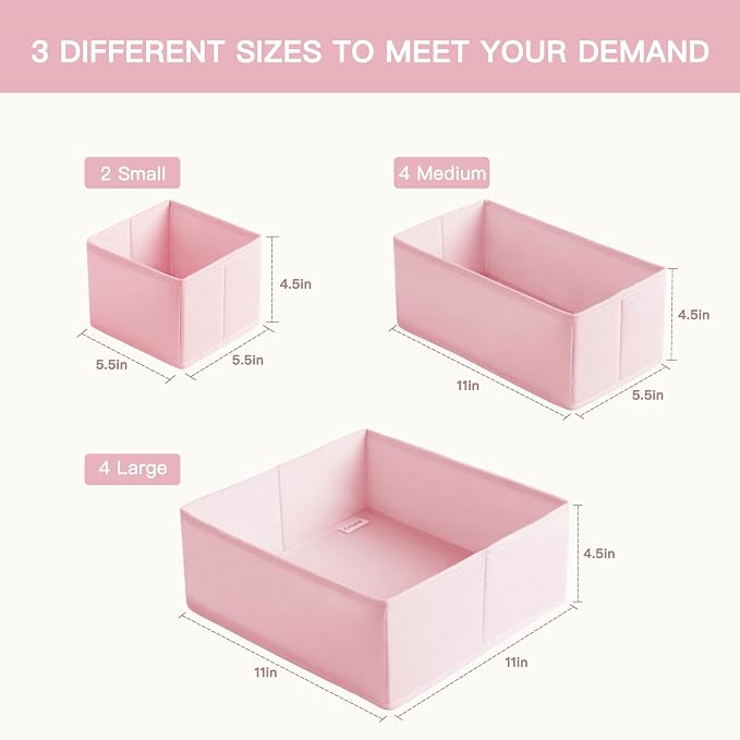 Criusia Drawer Organizer Clothes, 10 Pack Dresser Organizer for Baby Clothes, Underwear, Sock- Foldable Closet Organization and Storage Dividers Bins for Nursery, Bedroom (Pink) - Image 3