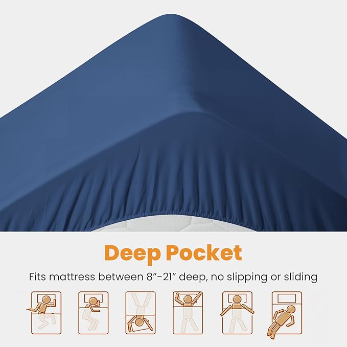 MATBEBY Queen Size Mattress Pad - Cooling Breathable Mattress Topper, Quilted Fitted Mattress Protector, Pillow Top Mattress Cover with 8-21" Deep Pocket, Machine Washable, Navy Blue, 60x80 Inches