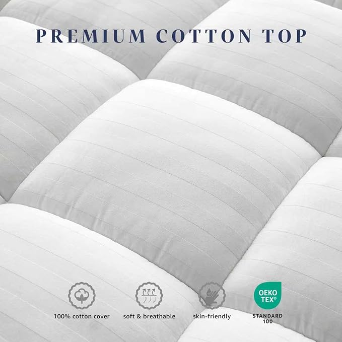 Premium Cal King Mattress Topper, Soft Cotton Quilted Pillow Top with 8-22" Unique Design Deep Pocket (72 x 84 Inches, White)