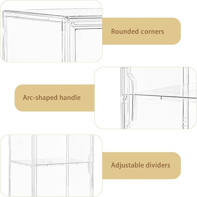 Acrylic Display Case for Collectibles, 3 Tier Clear Storage Bin with 3 Adjustable Layers and 2 Removable Divider, Stackable Clear Storage Box with Magnetic Door for Figures, Home or Office,Large - Image 5