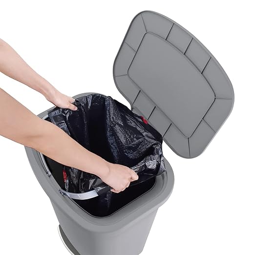 Glad Kitchen Trash Can | Large Plastic Waste Bin with Odor Protection of Lid | Hands Free with Step On Foot Pedal and Garbage Bag Rings, 20 Gallon, Grey - Image 6