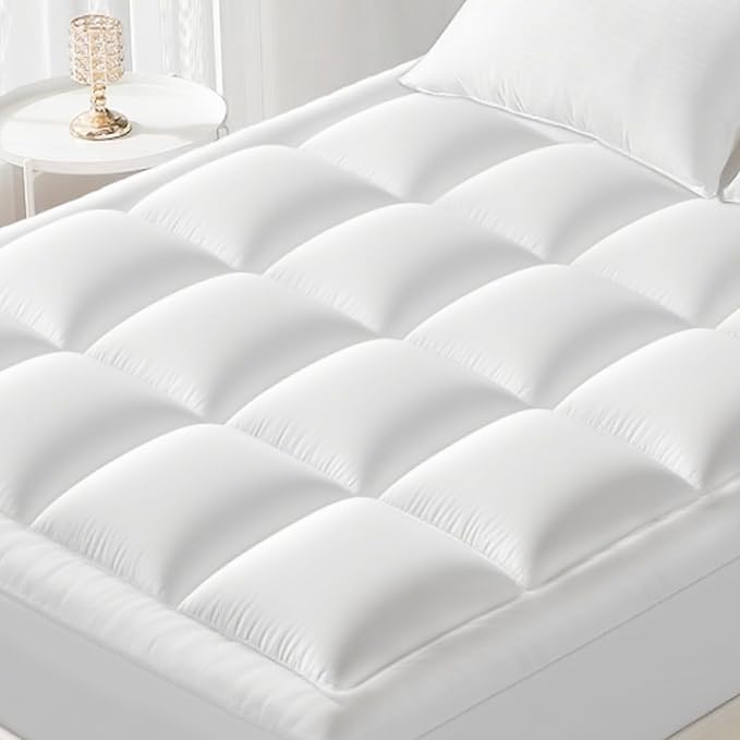 YUGYVOB King Mattress Topper - 600GSM Extra Thick Cooling & Breathable Mattress Pad with Deep Pocket 8"-21" & Soft Down Alternative Filling, White