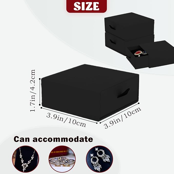 Nsmykhg Jewelry Gift Box Velvet-Lined,12 Pack Compact Drawer Style for Earrings & Rings, Necklace & Bracelet Organizer, 3.93x3.93x1.65 Inches, Stackable Elegant Jewelry Display & Storage Box (Black) - Image 2