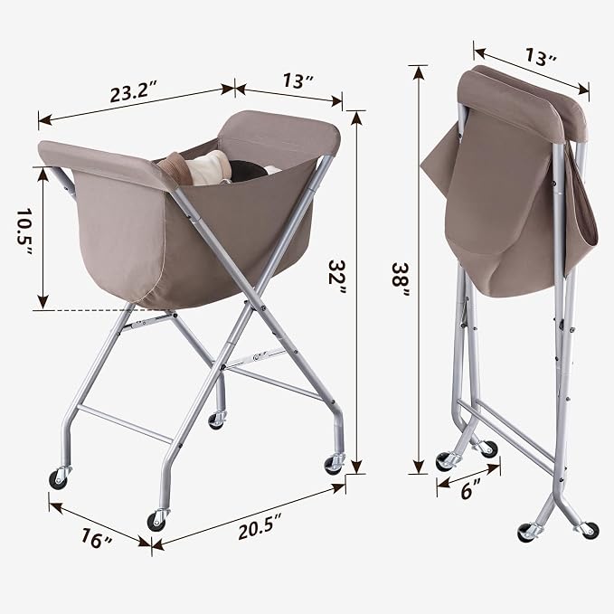 ELYKEN Laundry Cart with Wheels, 32”H Easy Rolling Laundry Hamper with Removable Liner Bag, Sturdy Metal Frame Clothes Basket with 4 Casters and 2 Brakes - Image 3