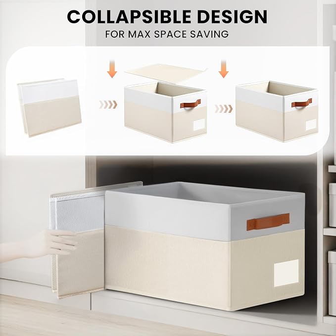 4 Pack Large Closet Storage Baskets for Shelves - 14x10 Heavy Duty Closet Shelf Organizer Bins with Handles & Labels - Decorative Collapsible Baskets for Organizing Living Room Bedroom Nursery Dorm - Image 7