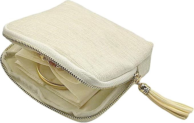 Small Travel Jewelry Case - Jewelry Travel Organizer Bag with Tassel Zipper for Bracelets, Necklaces, Bangles, Jewelry Organizer Storage Bag Gift for Women Girls - LJB001-Beige - Image 4