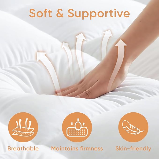 Memory Foam Mattress Topper King, 3 Inch Extra Thick Shredded Foam, 100% Cotton Mattress Pad Cover, Breathable & Skin-Friendly King Size Mattress Topper for Back Pain Relief