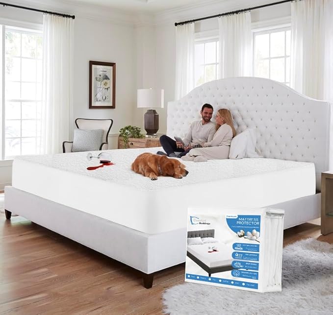 Comfort Beddings 100% Organic Cotton Mattress Protector Family XL Mattress Cover 250GSM, Waterproof, Noiseless Fitted Bed Cover Protector with 15" Deep Pocket