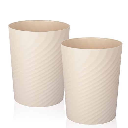 UUJOLY Plastic Small Trash Can Wastebasket, Garbage Container Basket for Bathrooms, Laundry Room, Kitchens, Offices, Kids Rooms, Dorms, (Beige, 1.8 Gallon/2 Pack) by UUJOLY