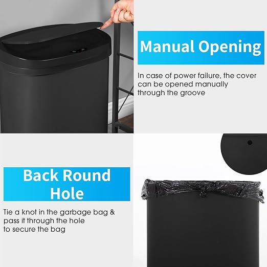 BestOffice | 13 Gallon Trash Can with Lid | Automatic Touchless Garbage Can | Odor Control | Modern Oval Design | Easy to Clean | Plastic | Black | Fits Any Kitchen, Bathroom, Office or Home - Image 4