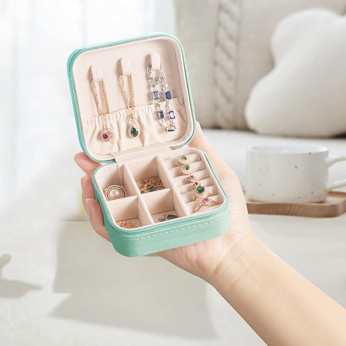 Mini Jewelry Travel Case,Small Jewelry Box,Traveling Jewelry Organizer,Portable Jewellery Storage Holder for Rings Earrings Necklace Bracelet Bangle for Girls Women(Blue - 1 pack) - Image 3