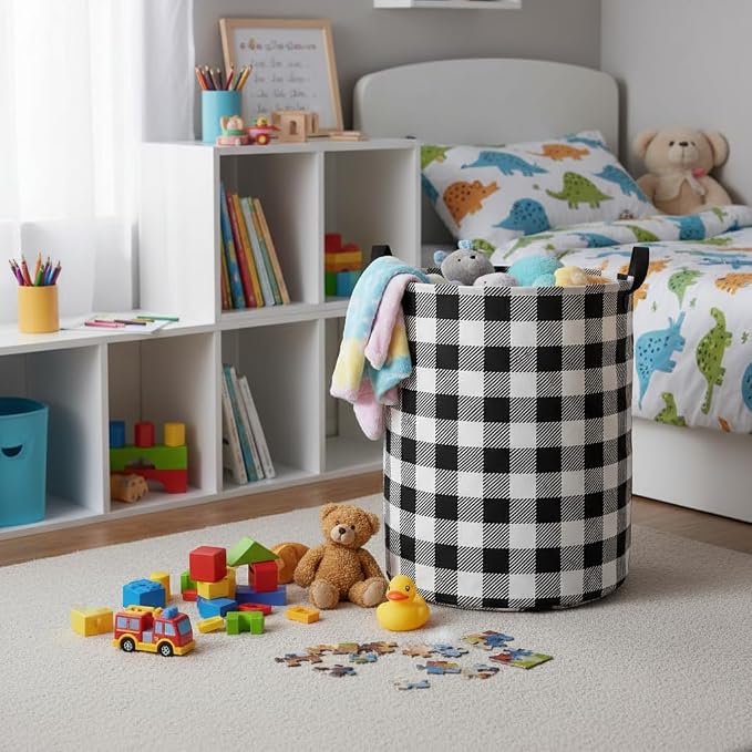 Baby Laundry Hamper kids laundry Basket Waterproof Laundry Bag for Bedroom Toy Clothes Organizer Room Décor(Checkered) - Image 3