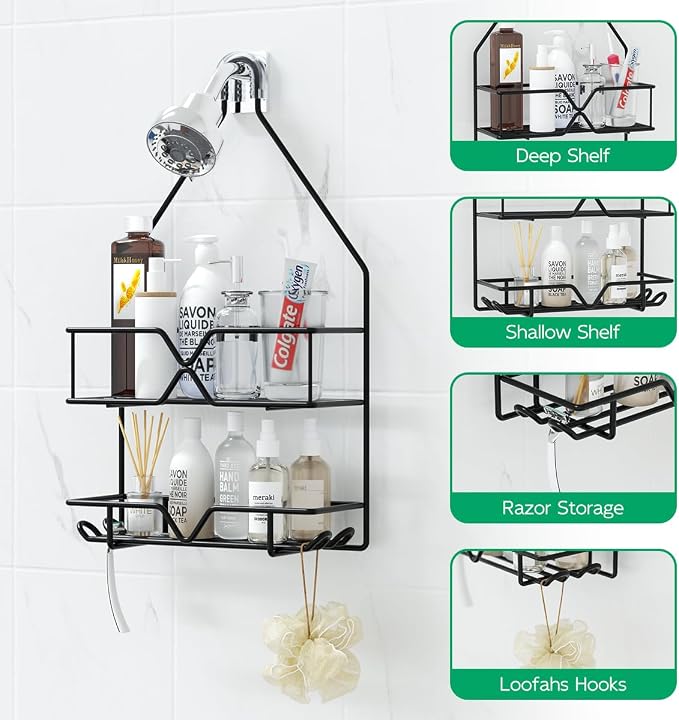 TreeLen Shower Organizer Hanging Shower Caddy over Shower Head Black Bathroom Hanger for Shampoo Razor Soap - Image 3
