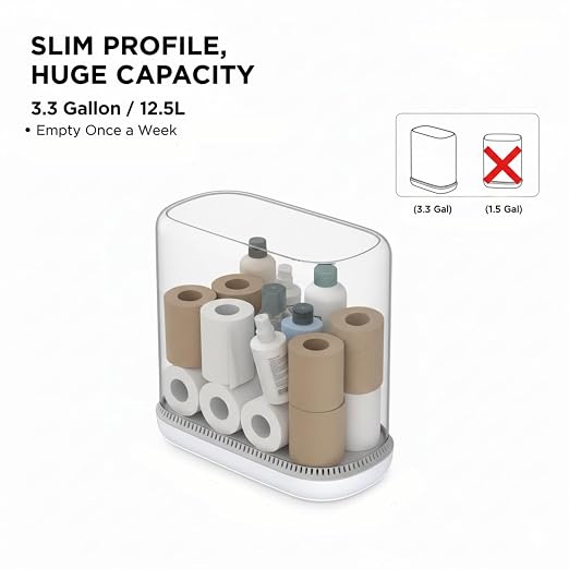 MOPALL Dog Proof Trash Can with Lid, 3.3 Gallon Slim Bathroom Garbage Bin with Inner Bucket, Fits Standard 4 Gallon Bags, Odor Sealing Diaper Pail for Nursery, Modern White Waste Basket, 6.9" Wide - Image 9