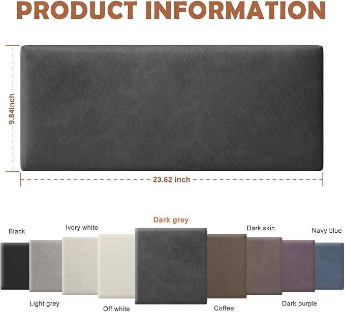 IFNOW Wall Mounted Upholstered Headboard, 3D Peel and Stick Soundproof Wall Panels, Reusable Padded Leather Bed Headboard, 6 Panels 9.84" x 23.62", Dark Grey