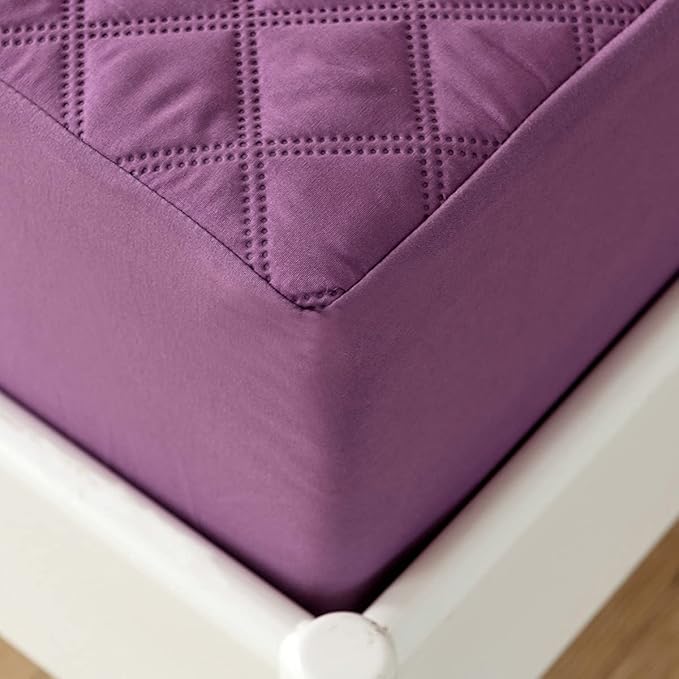 jejeloiu Purple Quilted Mattress Pad, 100% Waterproof Breathable Queen Bedding Fitted Sheet Mattress Protector 14" Deep Pocket Cotton Snow Down Alternative Filling Mattress Cover (Queen,Purple)
