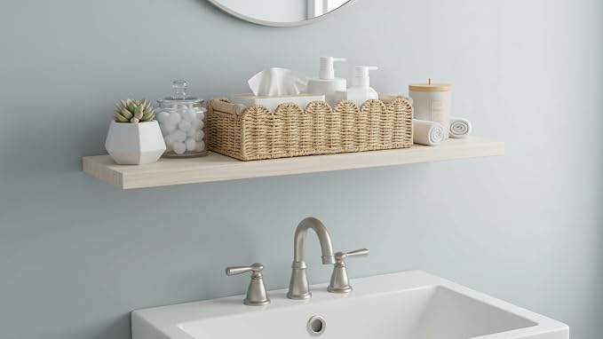 CubesLand Toilet Paper Storage Basket, Scalloped Edge Shelves Basket for Organizing for Over Toilet Tank Storage, Home Decor Baskets for Shelf, Countertop, Living Room, Bedroom, Handwoven, Beige - Image 5