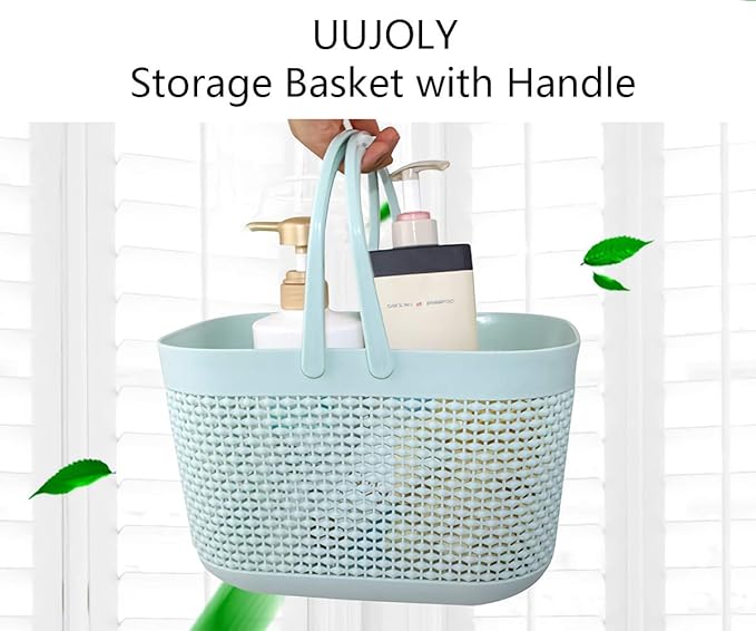 UUJOLY Plastic Organizer Storage Baskets with Handles, Shower Caddy Bins Organizer for Bathroom and kitchen (Blue) - Image 2