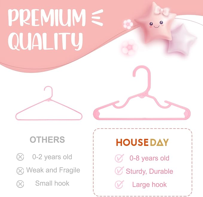 HOUSE DAY Plastic Baby Hangers for Closet 20 Pack, Durable Plastic Kids Hangers for Baby Clothes, Thin & Compact Childrens Hangers, Space Saving Pink Baby Hanger, Small Hanger for Kids Clothes - Image 7