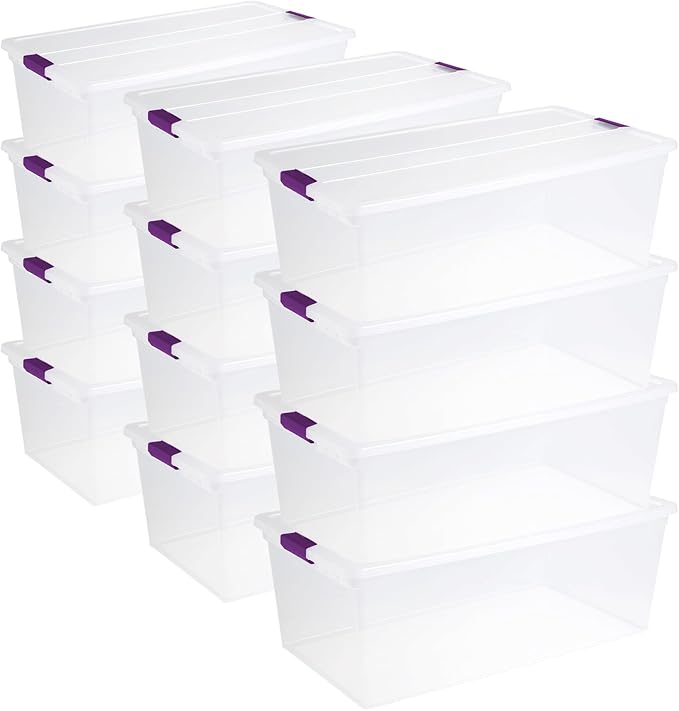 Sterilite 12-Pack 110 Quart ClearView Latch Box, Stackable Organizer Bins with Latching Lids - Clear Plastic Organization Containers for Closet, Bedroom, Shelving Units and Everyday Home Storage by Sterilite
