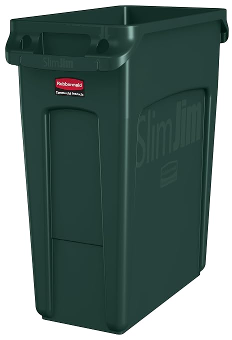 Rubbermaid Commercial Products Slim Jim Trash/Garbage Can with Venting Channels, 16-Gallon, Green, for Kitchen/Office/Workspace by RubbermaidCommercialProducts