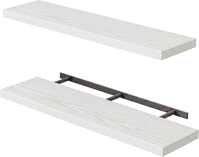 Fixwal Floating Shelves for Wall, 35" Long Heavy Duty Wall Mounted Rustic Wood Shelves for Living Room, Bedroom, Bathroom and Kitchen, for Storage, Books, Room Decor (White, Set of 2) by Fixwal