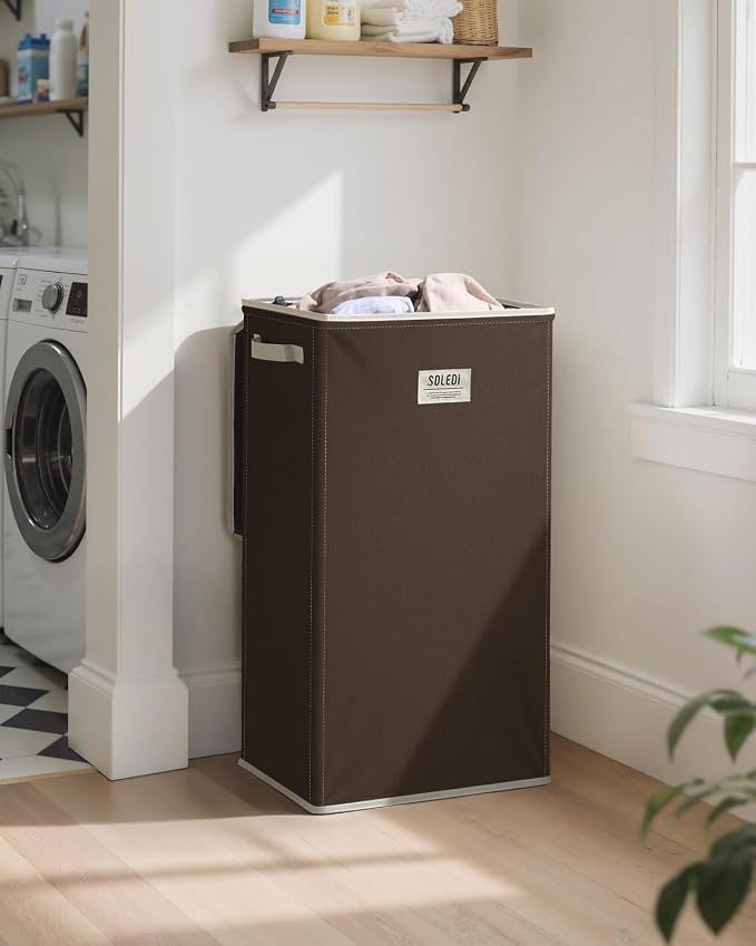 SOLEDI Laundry Hamper with Lid 100L Large & Tall Collapsible Laundry Basket, Clothes Hamper with Bag Removable Easy to Carry, Dirty Hampers for Bedroom, Bathroom, Dorm, College, Chocolate - Image 2