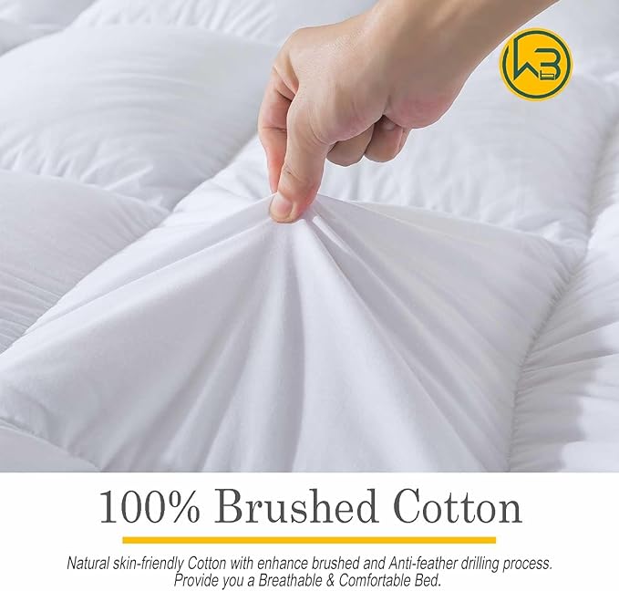 WhatsBedding 5 Inch Feather Bed Mattress Topper,Duck Feather Memory Foam Mattress Topper, Thickened Topper Layer, Queen