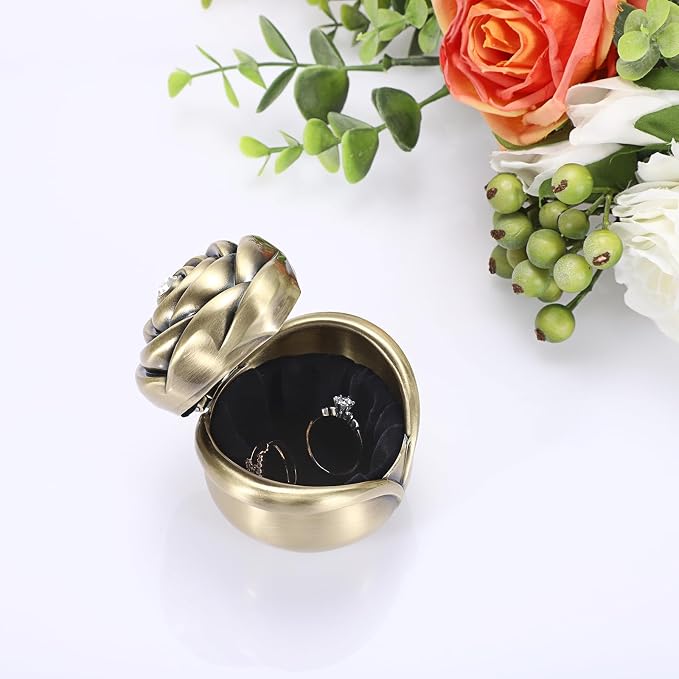 Hipiwe Rose Shape Vintage Jewelry Box Small Trinket Box Metal Ring Holder Box Treasure Chest Decorative Keepsake Organizer Box for jewelry,Gift for Women,Large - Image 2