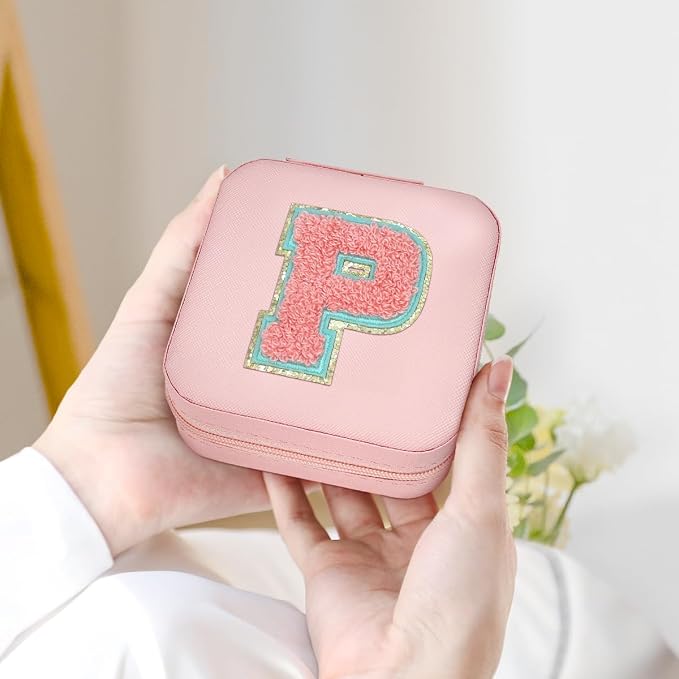SANDJEST Personalized Jewelry Box, Pink Travel Jewelry Box with Initial P, Small Monogrammed Jewelry Case Organizer for Girls Women Teen Kids, Mini Travel Essentials Gifts for Birthday Christmas - Image 6