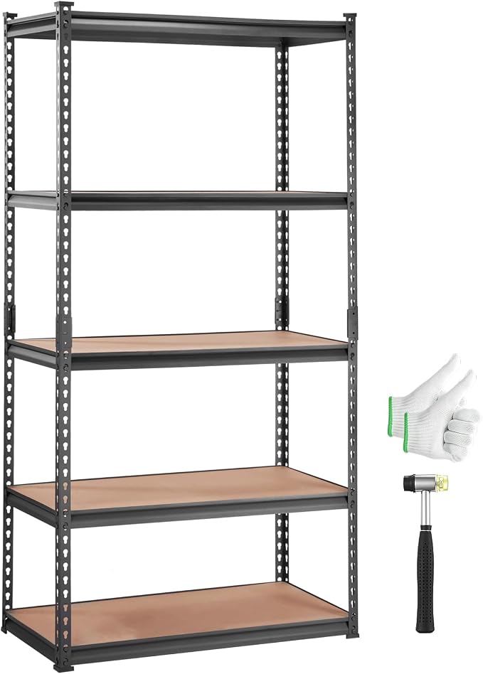VEVOR Storage Shelving Unit, 5-Tier Adjustable, 2000 lbs Capacity, Heavy Duty Garage Shelves Metal Organizer Utility Rack, Black, 36" L x 18" W x 72" H for Kitchen Pantry Basement Bathroom Laundry by VEVOR