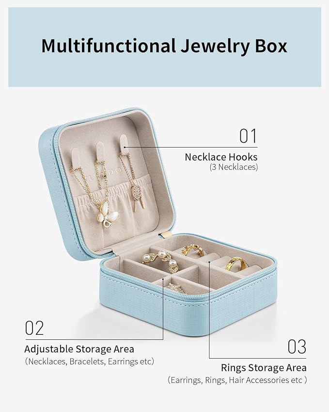 VLANDO Travel Jewelry Box, Small Jewelry Travel Organizer Case for Girls Women - Blue*6 pack - Image 3