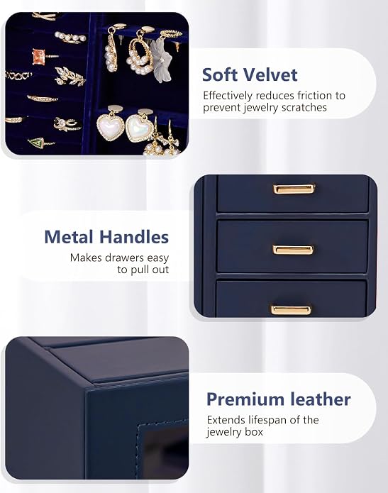Homde Large Jewelry Box/Organizer/Case with Glass Window, Drawers for Necklaces Earrings Rings Bracelets Watches Gift for Women Girls - Image 5