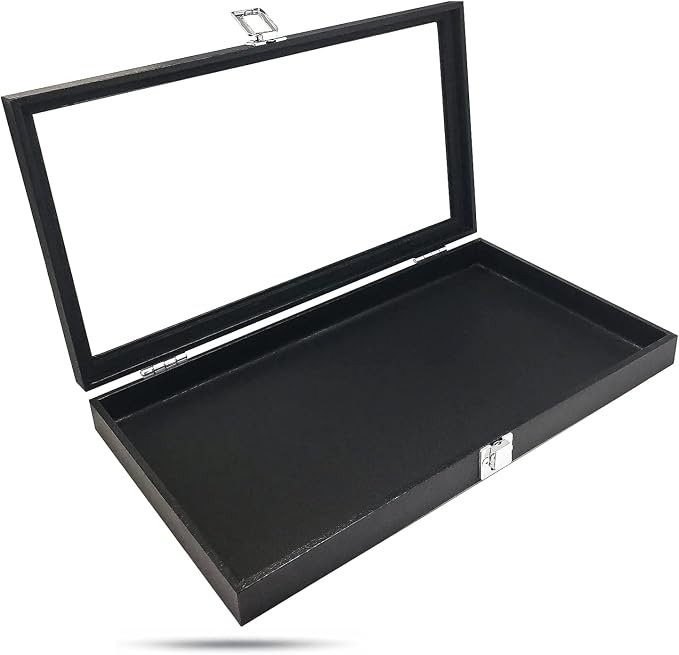 TheDisplayGuys For Your Modern Living Wooden Travel Jewelry Case w. Tempered Glass Lid Display - standard size - Ring Earrings Storage, Drawer Organizer (Black) by The Display Guys by TheDisplayGuysForYourModernLiving