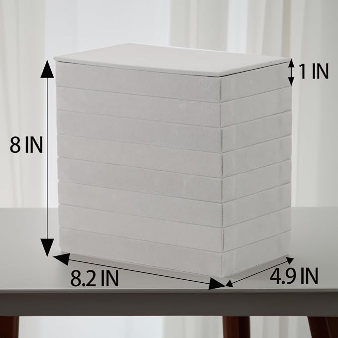 Set of 8 Stackable Jewelry Organizer Trays with 1 Lid for Drawer & Dresser Organizer, Adjustable Velvet Jewelry Box Tray Earring Organizer Necklace Storage Ring Bracelet Display Case (Gray) - Image 3
