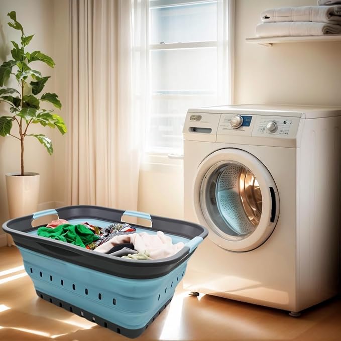 SAMMART 42L (11 gallon) Collapsible Plastic Laundry Basket - Foldable Pop Up Storage Container/Organizer - Space Saving Hamper/Basket (1, Grey/Sea Angel) - Image 5