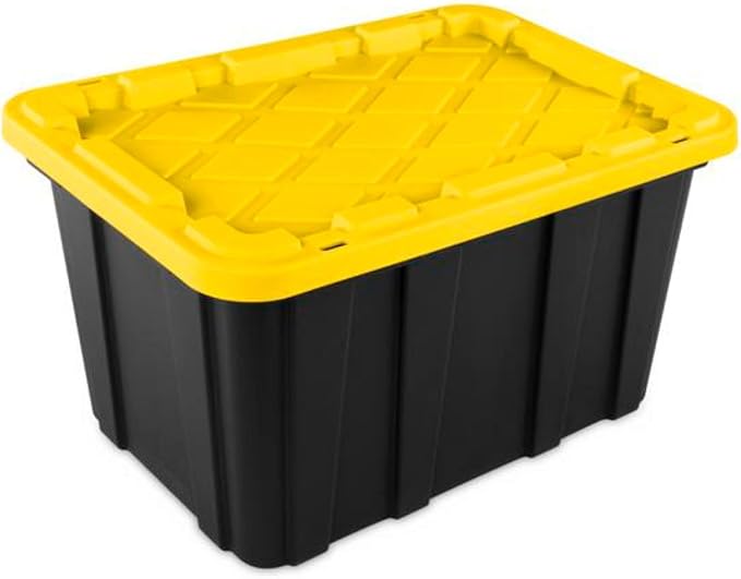 Sterilite 4 Tier Tote Rack, Vertical Plastic Organizer with 4 Pack 27 Gallon Industrial Storage Totes, Black - for Garages, Workshops, or Basements - Image 4