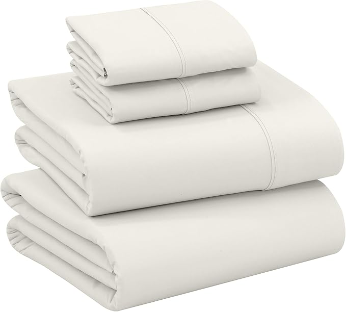 RUVANTI 100% Cotton Sheets – King Size Percale Bedding, Cooling & Breathable, Durable with a Crisp, Soft & Comfortable Feel, 16" Deep Pocket, 4-Piece Set, Ivory
