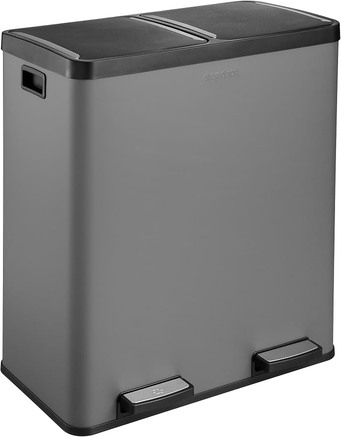 Step N' Sort The 18.5 Gallon Extra Large Capacity, Soft-Step, Dual Trash and Recycling Bin with Removable Inner Bins, Grey by Step+N%27+Sort
