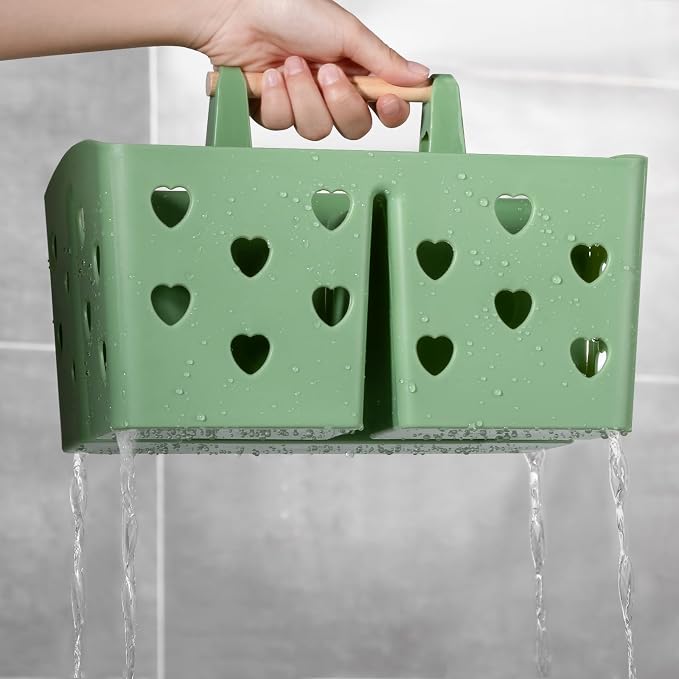 Anyoifax Portable Shower Caddy Plastic Shower Basket Organizer Divided Bathroom Caddy Storage Cleanning Caddy Tote with Handle for College, Dorm Room, Kitchen, Green - Image 3