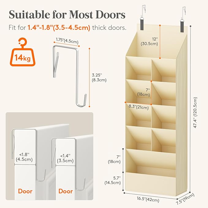 Lifewit 6 Tier Over the Door Shoe Organizer with 11 Large Deep Pockets, Fabric Hanging Shoes Shelf for Closet, Dorm Storage, Fit Up to 12 Pair Shoe Rack Holder for Sneakers, Boots, Beige - Image 2