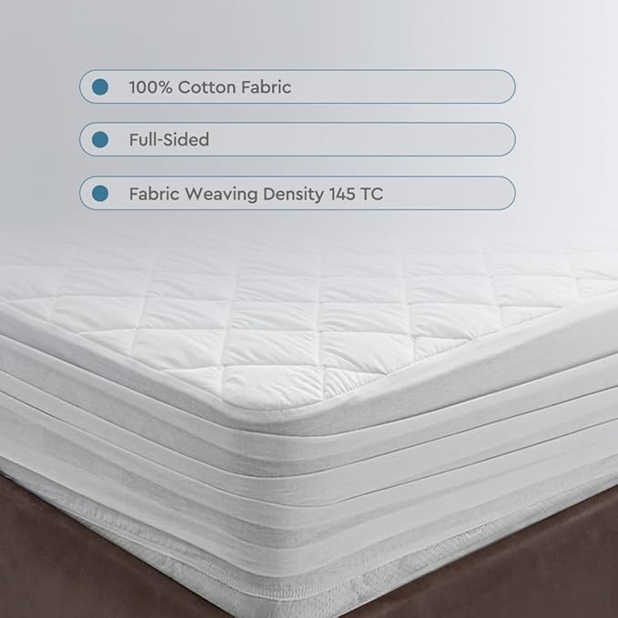YATAS BEDDING Perle Quilted Fitted Mattress Protector, Machine Washable and Easy Care, Superior Protection and Comfort,100% Cotton Breathable top, White (White, King) - 76"x80" - 14" Deep Pocket