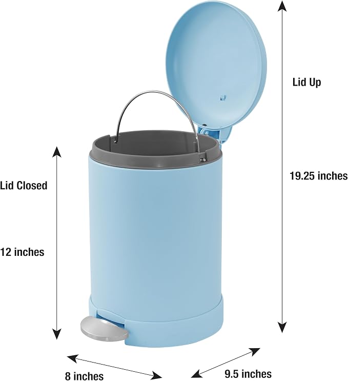 Glad Small Trash Can, 1.2 Gallon | Round Stainless Steel Garbage Bin with Soft Close Lid & Step Foot Pedal | Metal Waste Basket with Removable Inner Bucket, Blue - Image 2