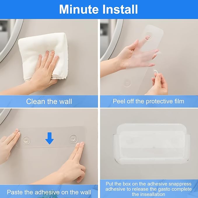 Diesisa Acrylic Wall Mount Organizer - 5.1" D x 10.9" W x 6" H, Large Size Adhesive Wall Self - Shower Caddies Organizer - Bathroom Shelves with Self Adhesive Tape for Bathroom, Kitchen - Large Size - Image 7