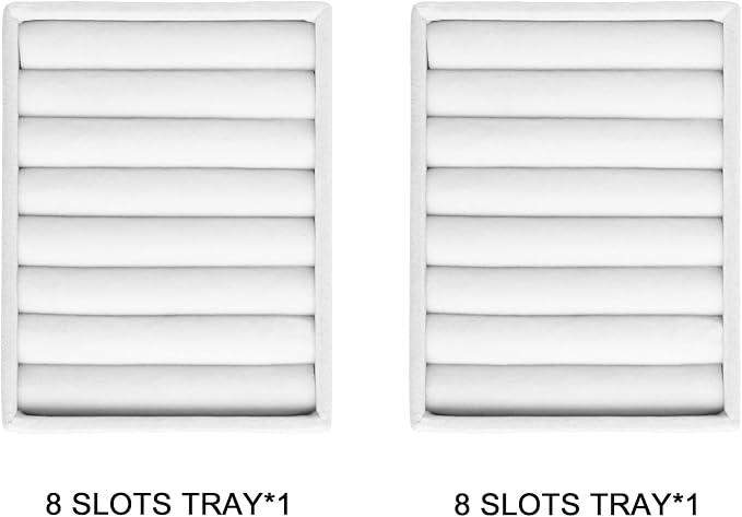 Frebeauty Stackable Jewelry Trays,Small Jewelry Organizer for Drawer,7 Slots Velvet Ring Organizer for Women,4.92 x 3.74 x 0.9 Inches(Set 2,White) - Image 4